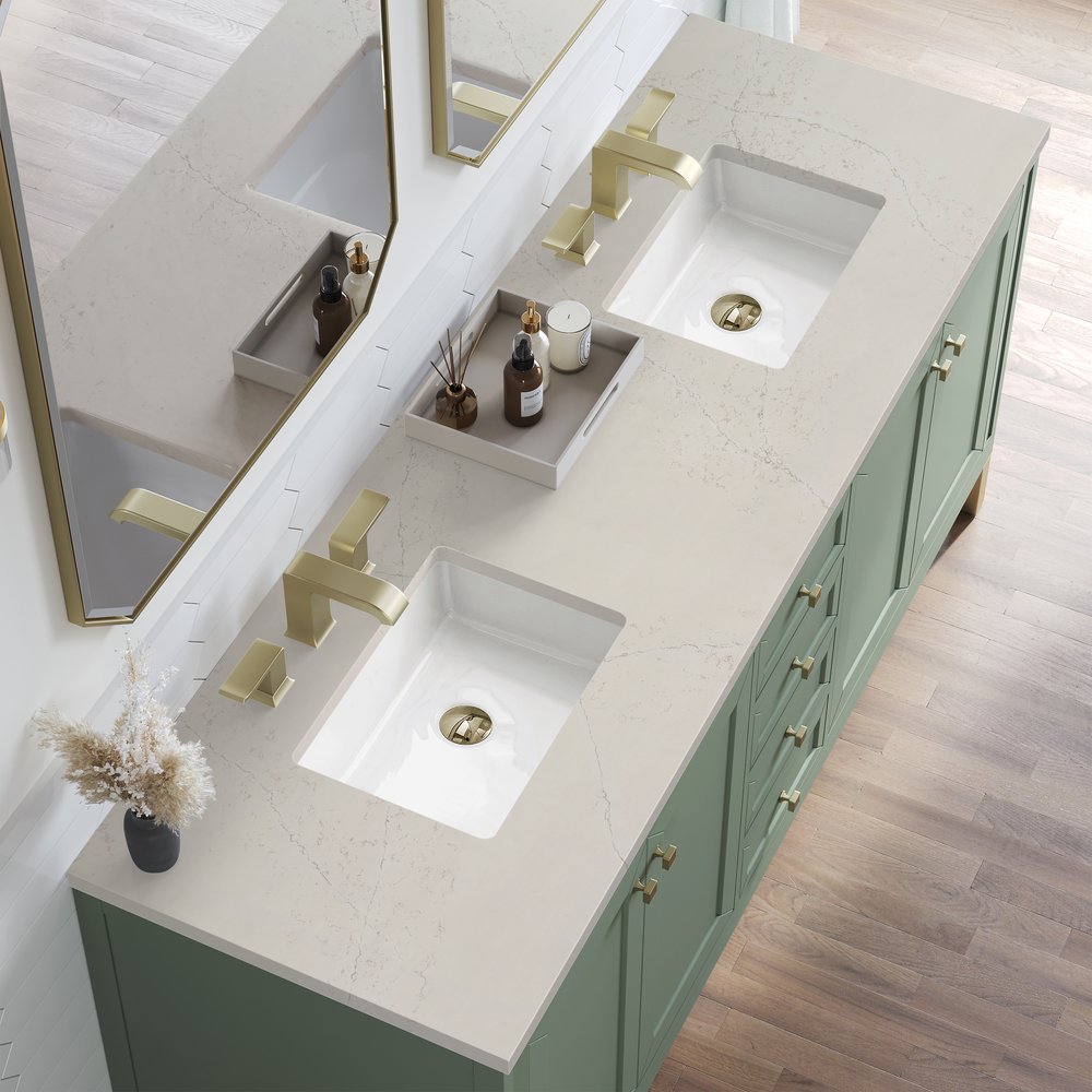 James Martin - Chicago 72" Double Vanity, Smokey Celadon, w/ 3 CM Siberian Silestone Top - 503-V72-SC-3SFR view 7