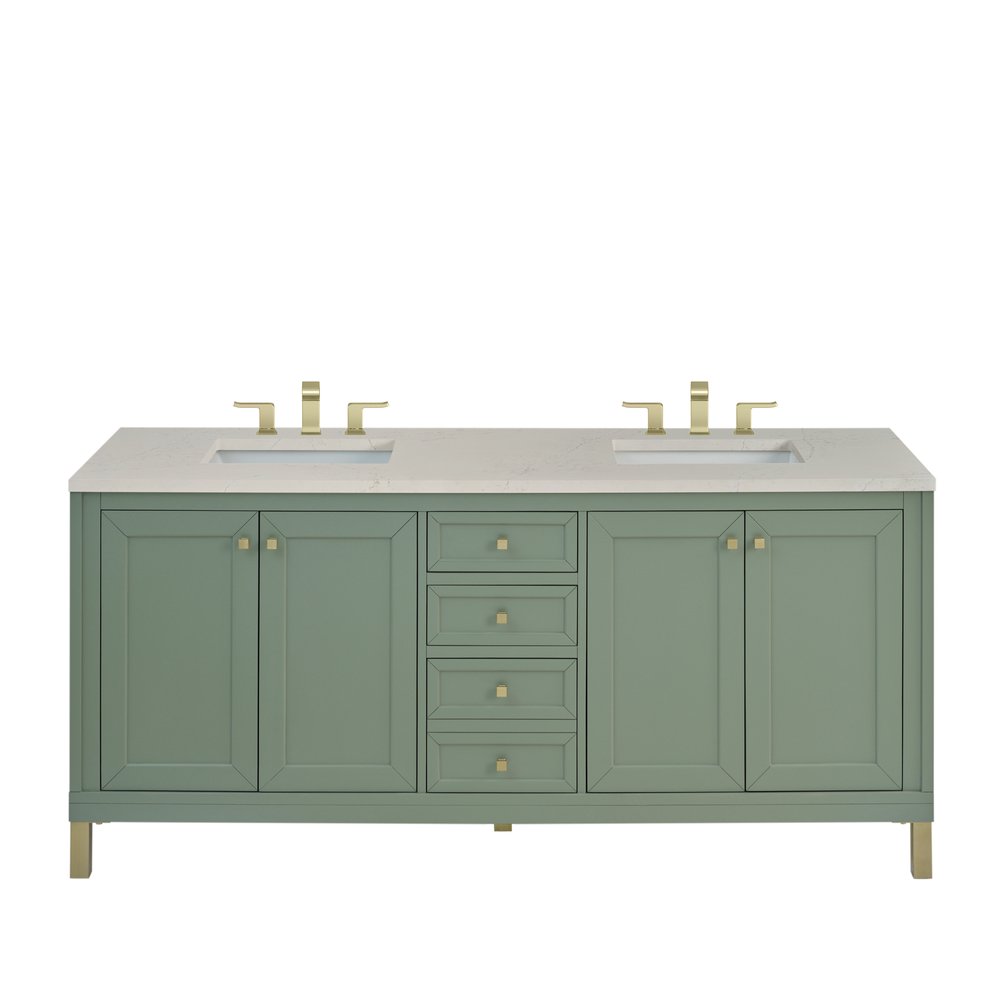 James Martin - Chicago 72" Double Vanity, Smokey Celadon, w/ 3 CM Siberian Silestone Top w/FreePower Wireless Charger - 503-V72-SC-FSFR view 1