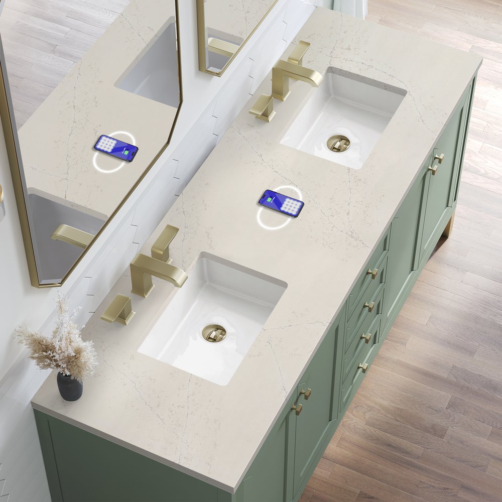 James Martin - Chicago 72" Double Vanity, Smokey Celadon, w/ 3 CM Siberian Silestone Top w/FreePower Wireless Charger - 503-V72-SC-FSFR view 7