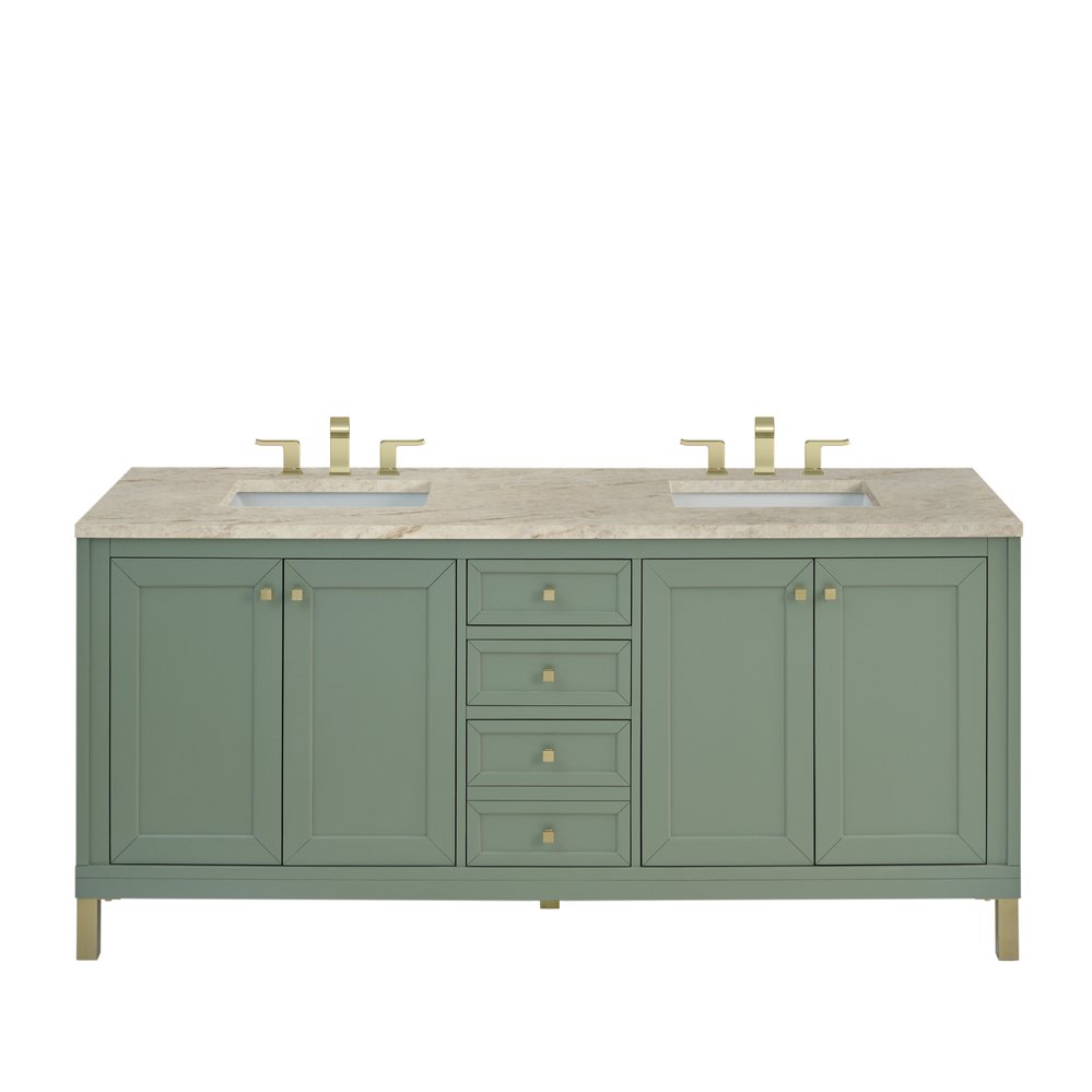 James Martin - Chicago 72" Double Vanity, Smokey Celadon, w/ 3 CM Tajnar Eclos Top - 503-V72-SC-3TJR view 1