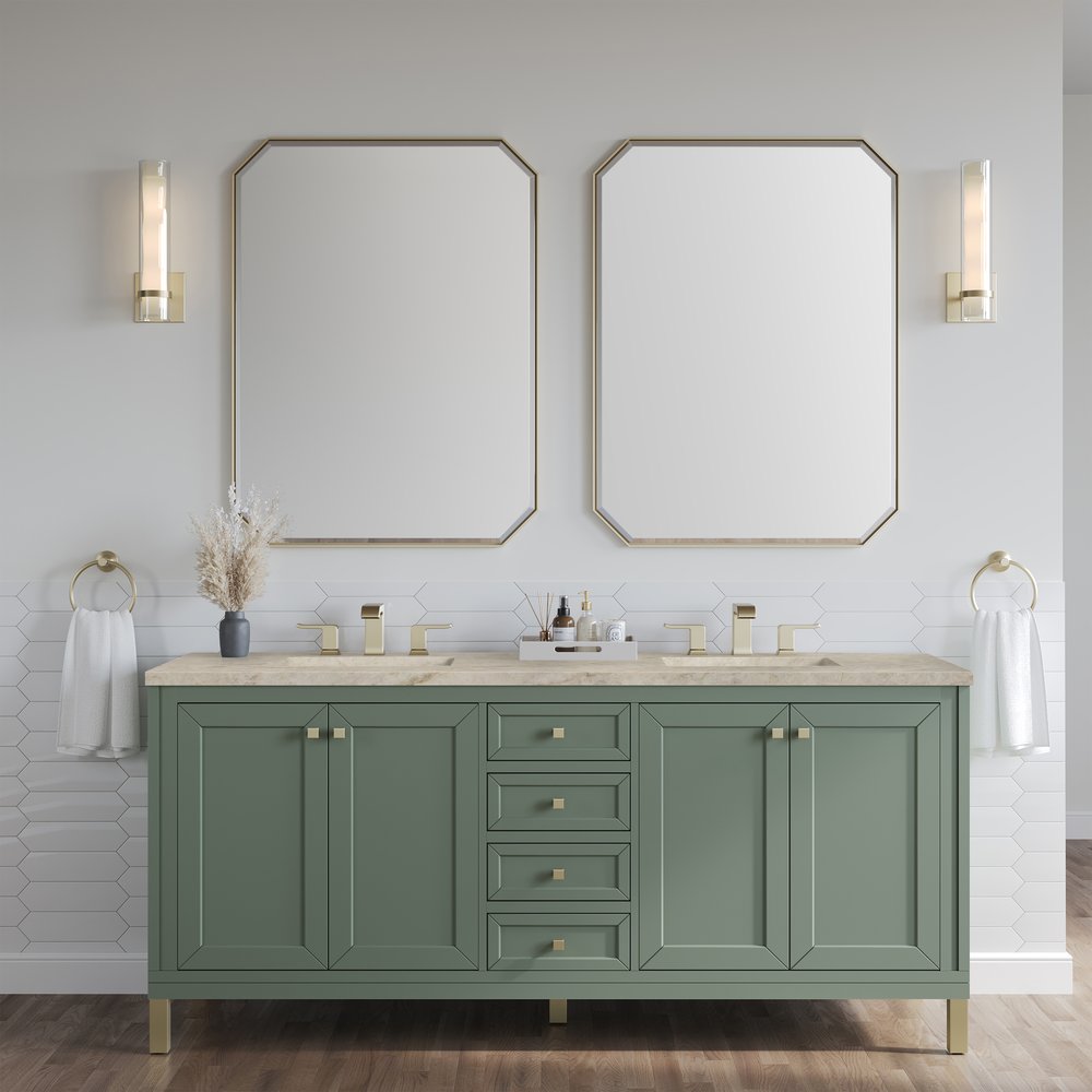 James Martin - Chicago 72" Double Vanity, Smokey Celadon, w/ 3 CM Tajnar Eclos Top - 503-V72-SC-3TJR view 3