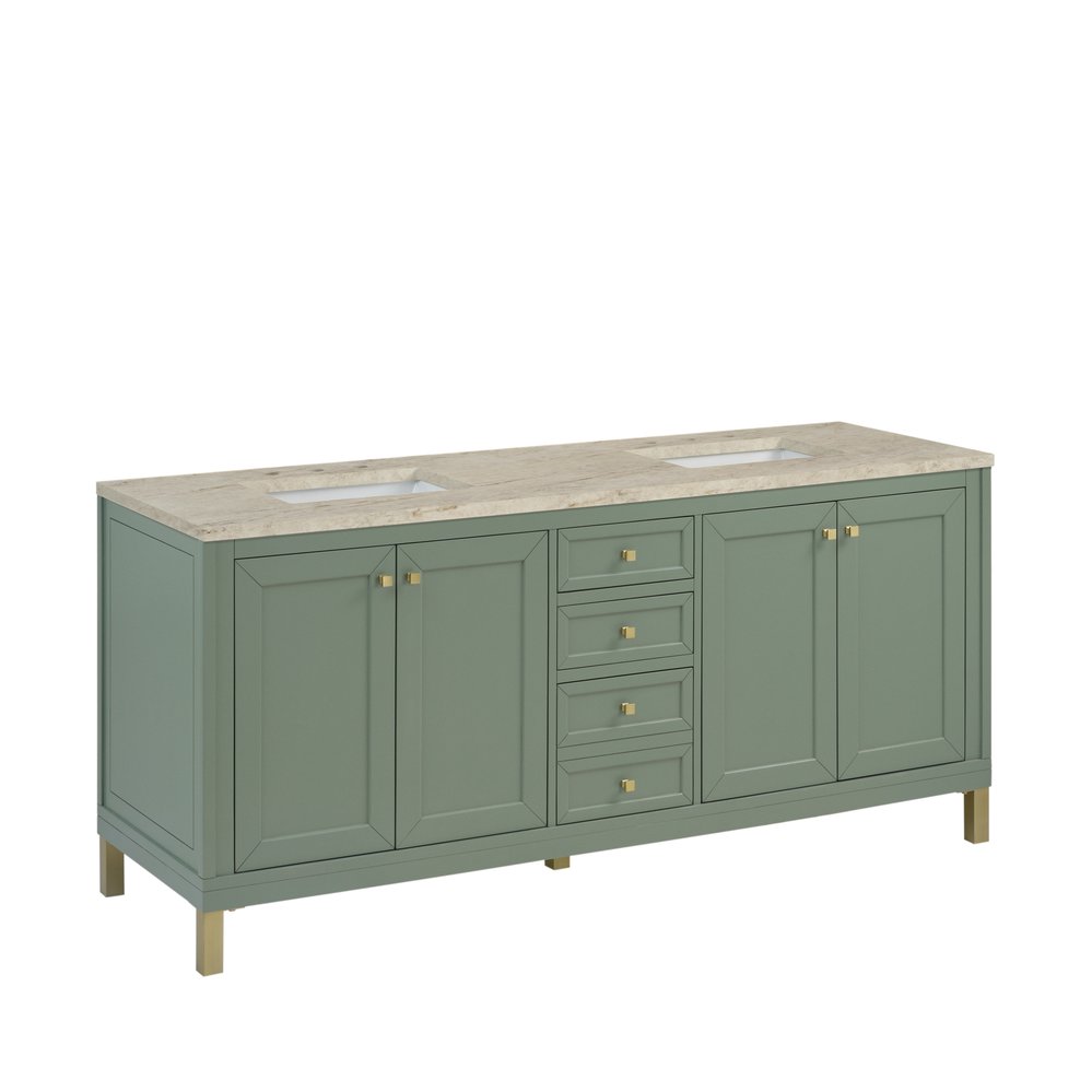 James Martin - Chicago 72" Double Vanity, Smokey Celadon, w/ 3 CM Tajnar Eclos Top - 503-V72-SC-3TJR view 9