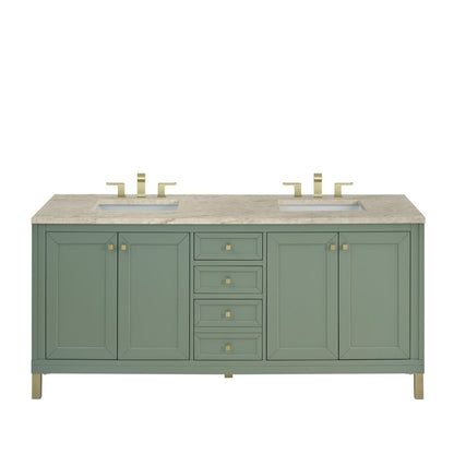 James Martin - Chicago 72" Double Vanity, Smokey Celadon, w/ 3 CM Tajnar Eclos Top w/FreePower Wireless Charger - 503-V72-SC-FTJR view 1