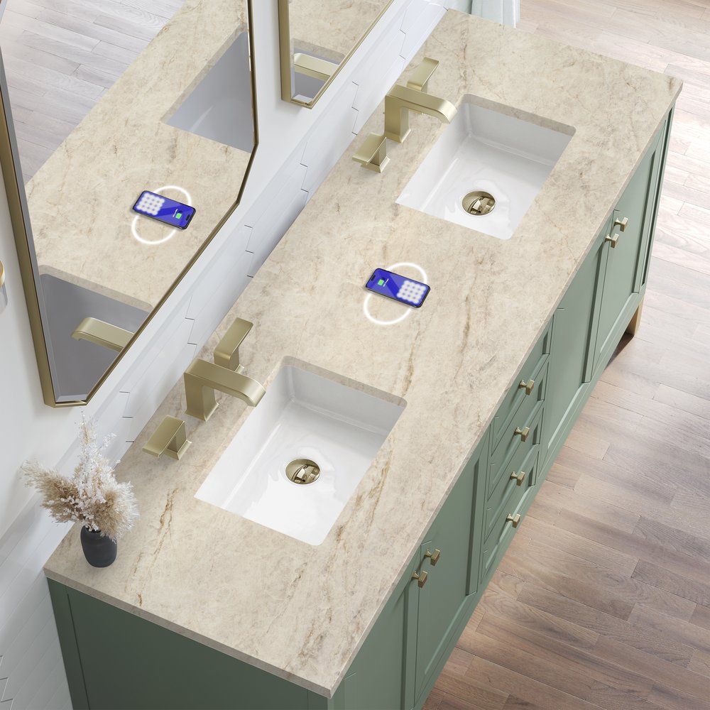 James Martin - Chicago 72" Double Vanity, Smokey Celadon, w/ 3 CM Tajnar Eclos Top w/FreePower Wireless Charger - 503-V72-SC-FTJR view 7