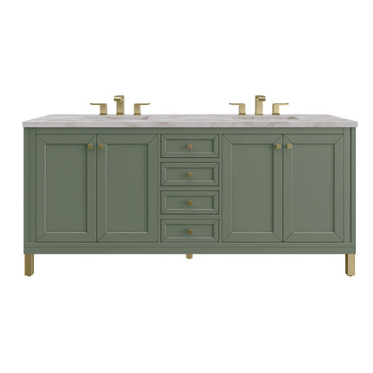 James Martin - Chicago 72" Double Vanity, Smokey Celadon, w/ 3 CM Victorian Silver Silestone® Top - 503-V72-SC-3VSL view 1