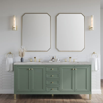 James Martin - Chicago 72" Double Vanity, Smokey Celadon, w/ 3 CM Victorian Silver Silestone® Top - 503-V72-SC-3VSL view 4