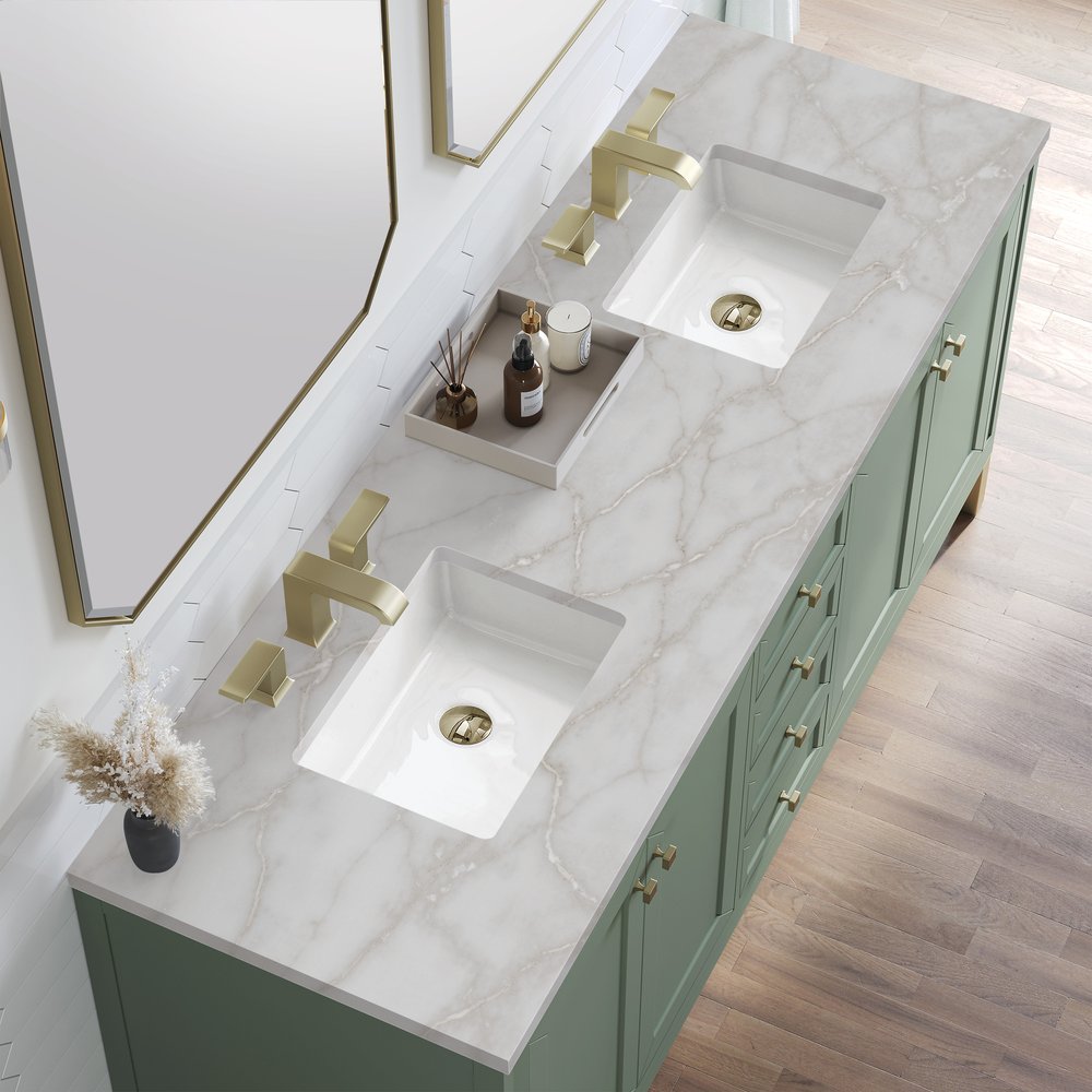 James Martin - Chicago 72" Double Vanity, Smokey Celadon, w/ 3 CM Victorian Silver Silestone® Top - 503-V72-SC-3VSL view 8