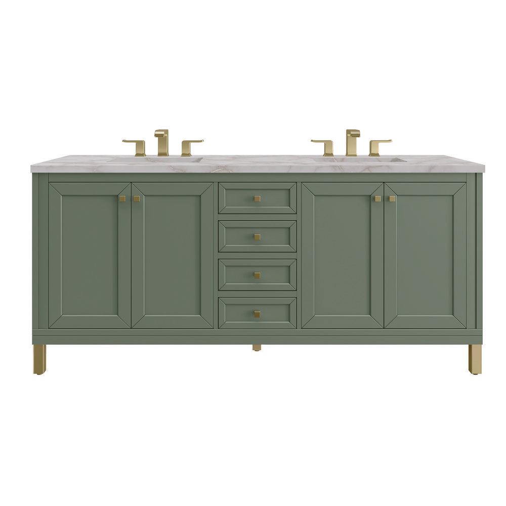 James Martin - Chicago 72" Double Vanity, Smokey Celadon, w/ 3 CM Victorian Silver Silestone Top w/ FreePower Wireless Charger - 503-V72-SC-FVSL view 1