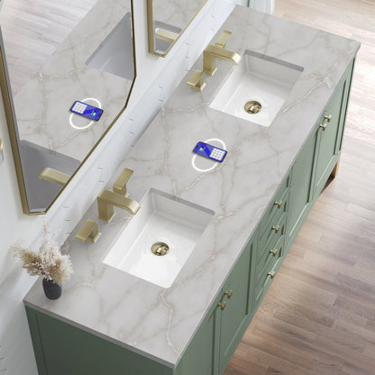 James Martin - Chicago 72" Double Vanity, Smokey Celadon, w/ 3 CM Victorian Silver Silestone Top w/ FreePower Wireless Charger - 503-V72-SC-FVSL view 7