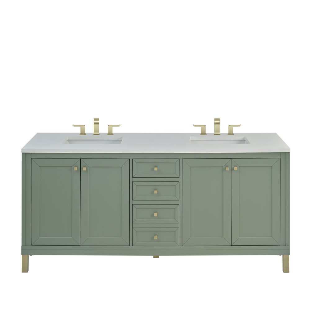 James Martin - Chicago 72" Double Vanity, Smokey Celadon, w/ 3 CM White Zeus Silestone® Top - 503-V72-SC-3WZ view 1