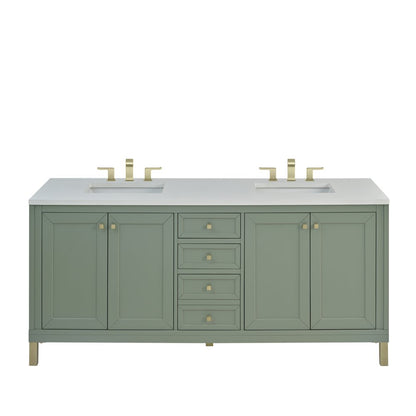 James Martin - Chicago 72" Double Vanity, Smokey Celadon, w/ 3 CM White Zeus Silestone® Top - 503-V72-SC-3WZ view 1