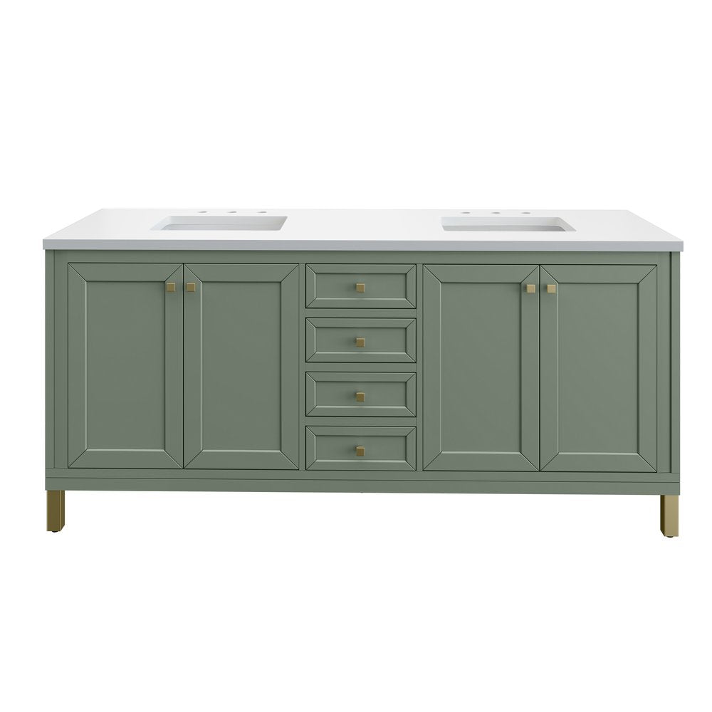 James Martin - Chicago 72" Double Vanity, Smokey Celadon, w/ 3 CM White Zeus Silestone® Top - 503-V72-SC-3WZ view 3