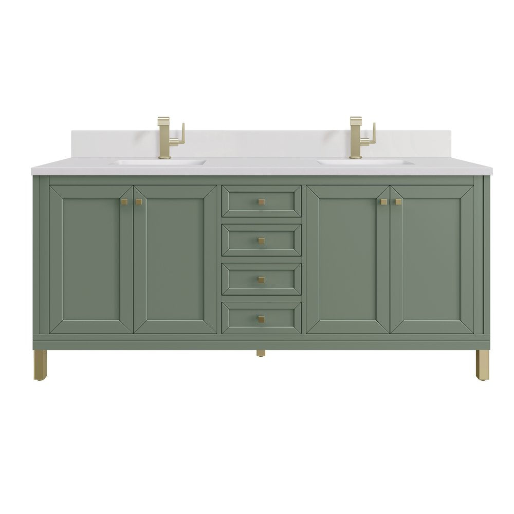 James Martin - Chicago 72" Double Vanity, Smokey Celadon, w/ Single Hole 3CM White Zeus Silestone® Top & Backsplash - 503-V72-SC-1WZ view 1