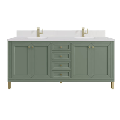 James Martin - Chicago 72" Double Vanity, Smokey Celadon, w/ Single Hole 3CM White Zeus Silestone® Top & Backsplash - 503-V72-SC-1WZ view 1