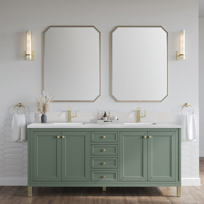 James Martin - Chicago 72" Double Vanity, Smokey Celadon, w/ Single Hole 3CM White Zeus Silestone® Top & Backsplash - 503-V72-SC-1WZ view 4
