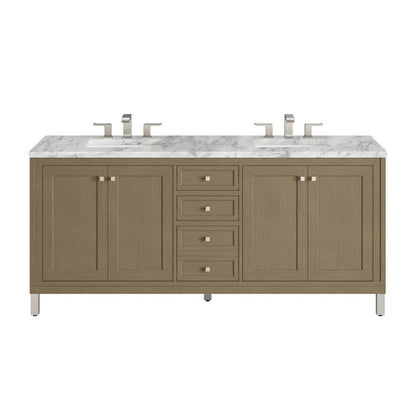 James Martin - Chicago 72" Double Vanity, Walnut Whisper, w/ 3 CM Carrara Marble Top - 503-V72-WLW-3CAR view 1