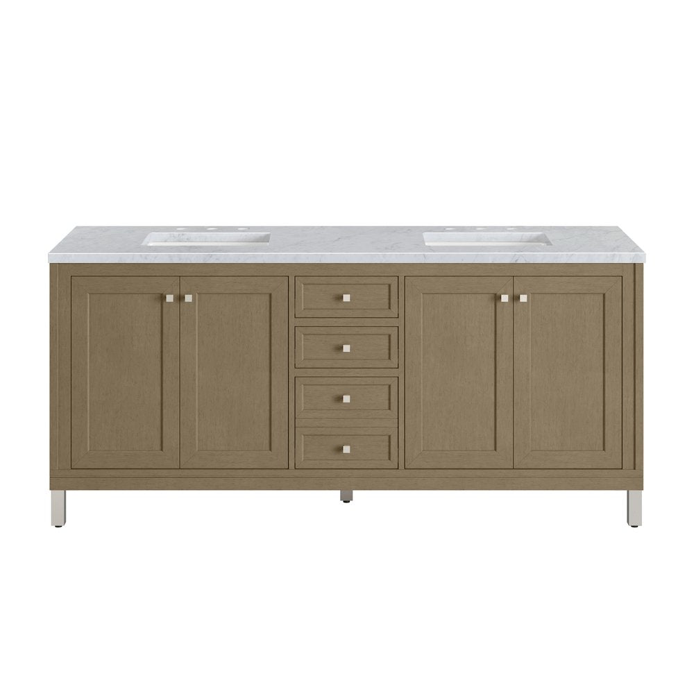 James Martin - Chicago 72" Double Vanity, Walnut Whisper, w/ 3 CM Carrara Marble Top - 503-V72-WLW-3CAR view 2