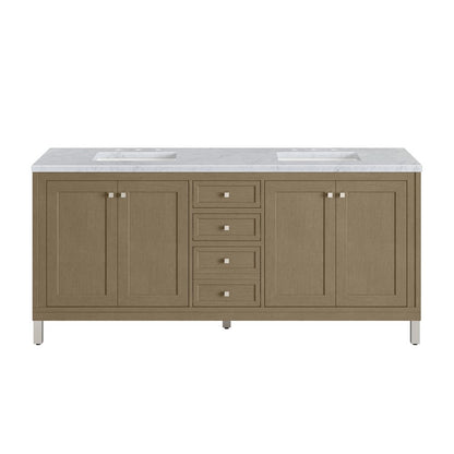 James Martin - Chicago 72" Double Vanity, Walnut Whisper, w/ 3 CM Carrara Marble Top - 503-V72-WLW-3CAR view 2