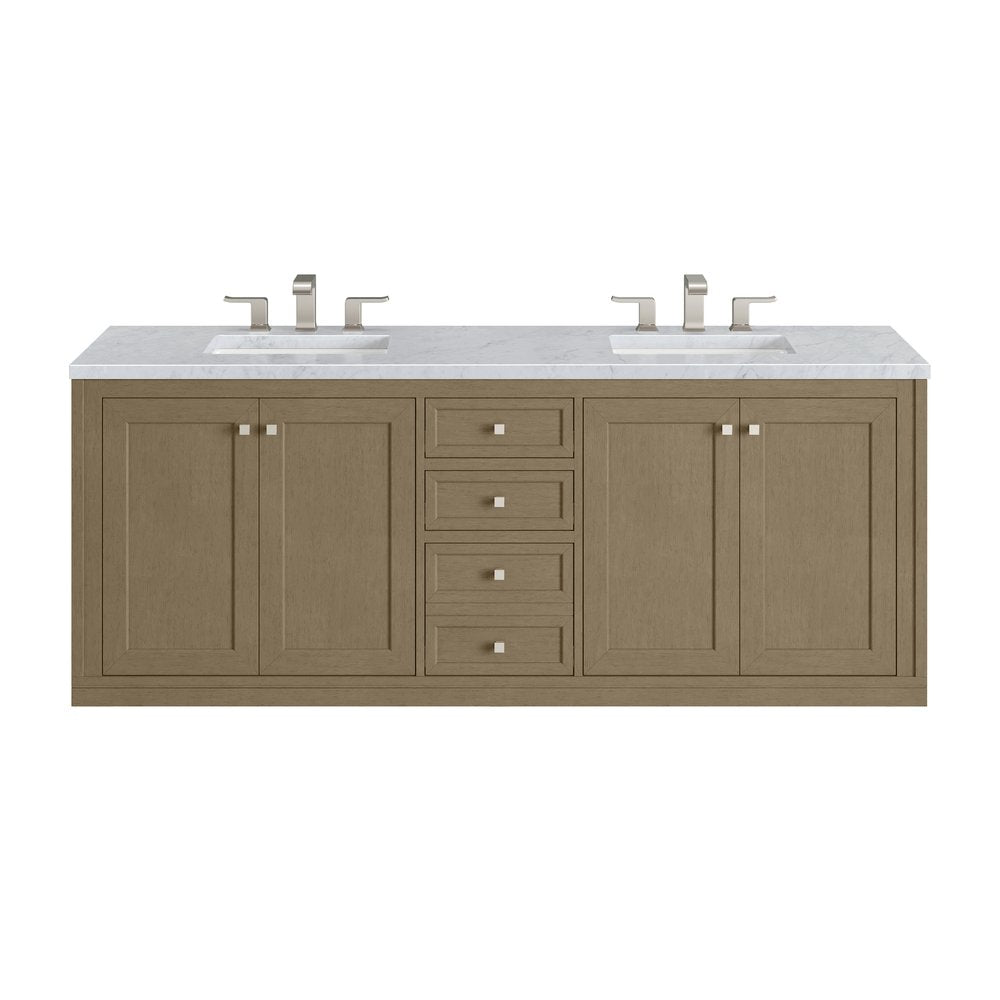 James Martin - Chicago 72" Double Vanity, Walnut Whisper, w/ 3 CM Carrara Marble Top - 503-V72-WLW-3CAR view 3