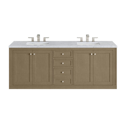 James Martin - Chicago 72" Double Vanity, Walnut Whisper, w/ 3 CM Carrara Marble Top - 503-V72-WLW-3CAR view 3