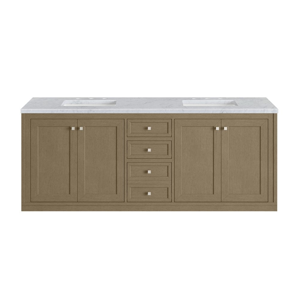 James Martin - Chicago 72" Double Vanity, Walnut Whisper, w/ 3 CM Carrara Marble Top - 503-V72-WLW-3CAR view 4