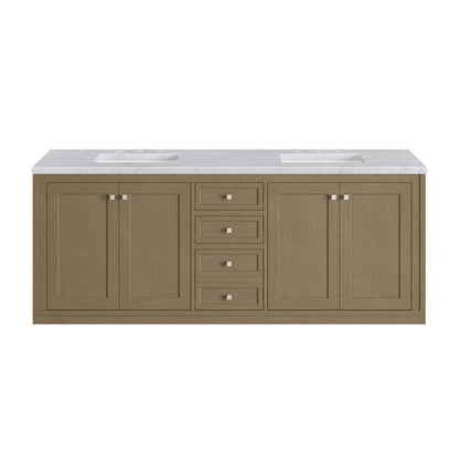 James Martin - Chicago 72" Double Vanity, Walnut Whisper, w/ 3 CM Carrara Marble Top - 503-V72-WLW-3CAR view 4