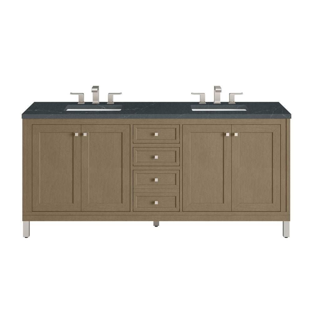 James Martin - Chicago 72" Double Vanity, Walnut Whisper, w/ 3 CM Charcoal Soapstone Silestone® Top - 503-V72-WLW-3CSP view 1