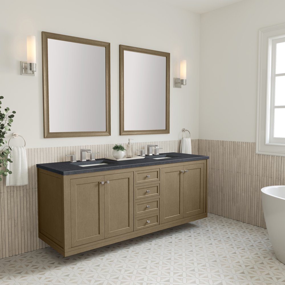 James Martin - Chicago 72" Double Vanity, Walnut Whisper, w/ 3 CM Charcoal Soapstone Silestone® Top - 503-V72-WLW-3CSP view 10