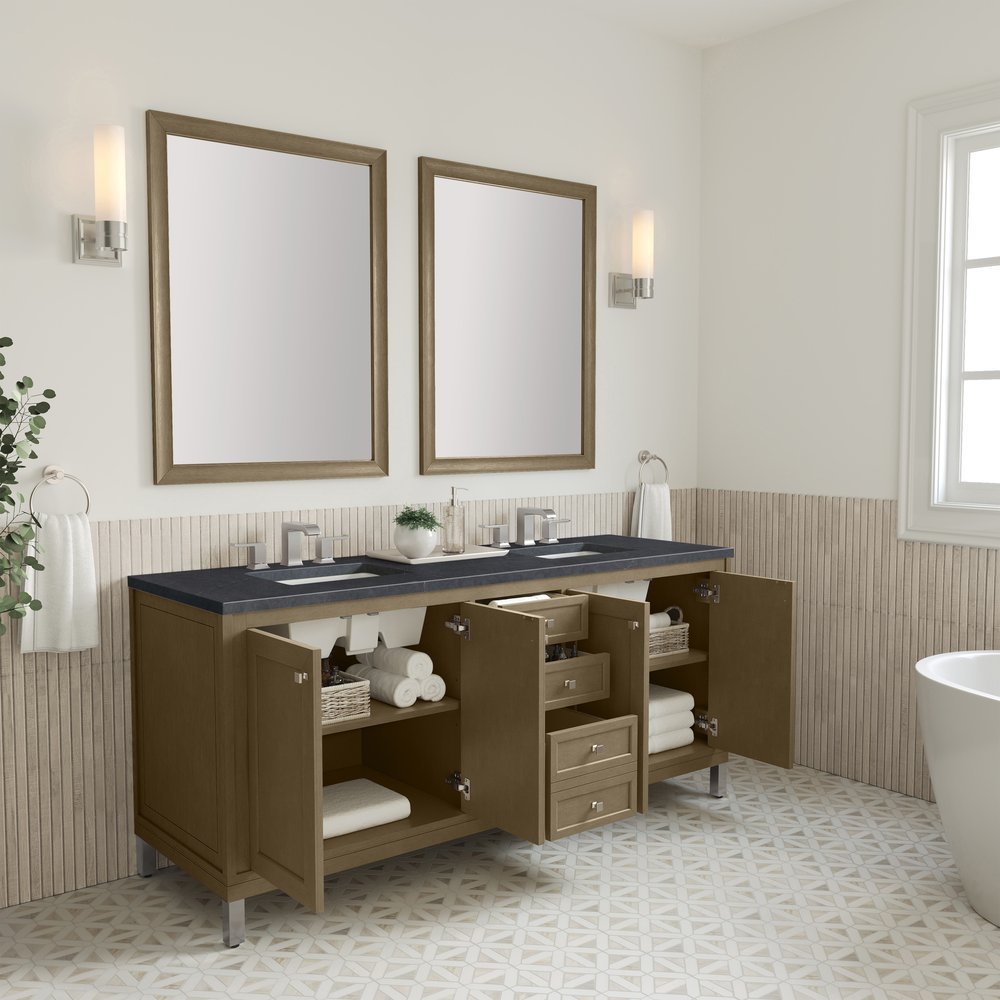 James Martin - Chicago 72" Double Vanity, Walnut Whisper, w/ 3 CM Charcoal Soapstone Silestone® Top - 503-V72-WLW-3CSP view 11