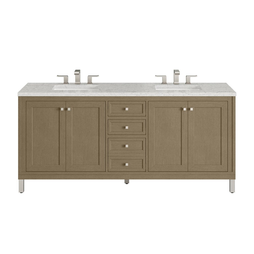 James Martin - Chicago 72" Double Vanity, Walnut Whisper, w/ 3 CM Eternal Jasmine Pearl Silestone® Top - 503-V72-WLW-3EJP view 1