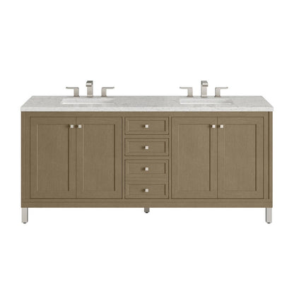 James Martin - Chicago 72" Double Vanity, Walnut Whisper, w/ 3 CM Eternal Jasmine Pearl Silestone® Top - 503-V72-WLW-3EJP view 1