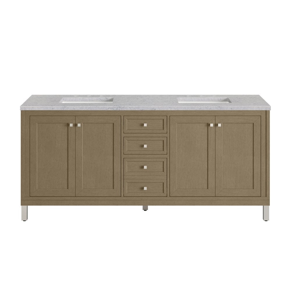 James Martin - Chicago 72" Double Vanity, Walnut Whisper, w/ 3 CM Eternal Jasmine Pearl Silestone® Top - 503-V72-WLW-3EJP view 2