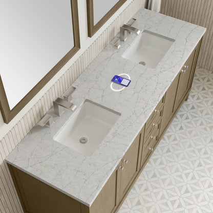 James Martin - Chicago 72" Double Vanity, Walnut Whisper, w/ 3 CM Eternal Jasmine Pearl Silestone Top w/ FreePower Wireless Charger - 503-V72-WLW-FEJP view 10