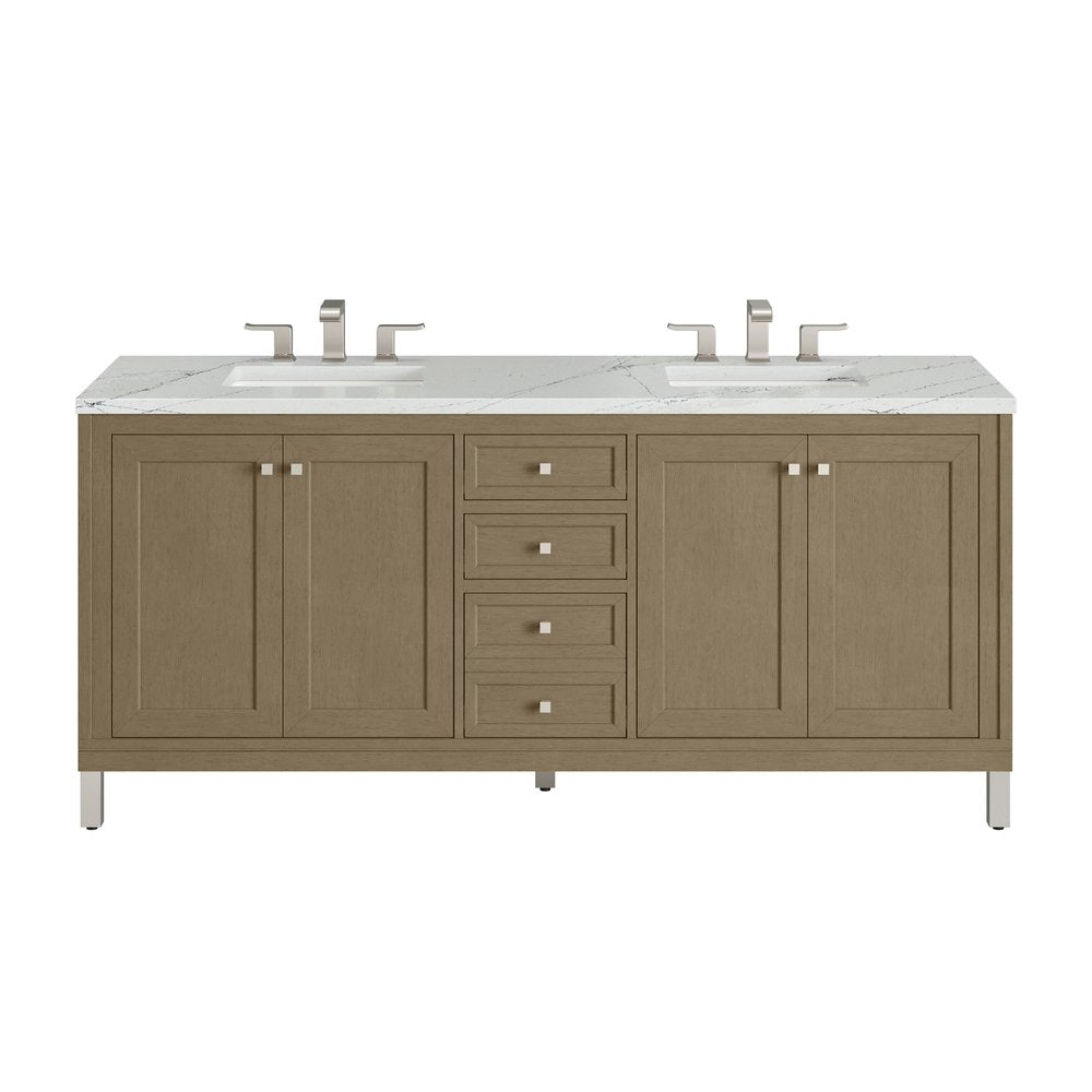James Martin - Chicago 72" Double Vanity, Walnut Whisper, w/ 3 CM Ethereal Noctis Silestone® Top - 503-V72-WLW-3ENC view 1