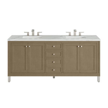 James Martin - Chicago 72" Double Vanity, Walnut Whisper, w/ 3 CM Ethereal Noctis Silestone® Top - 503-V72-WLW-3ENC view 1