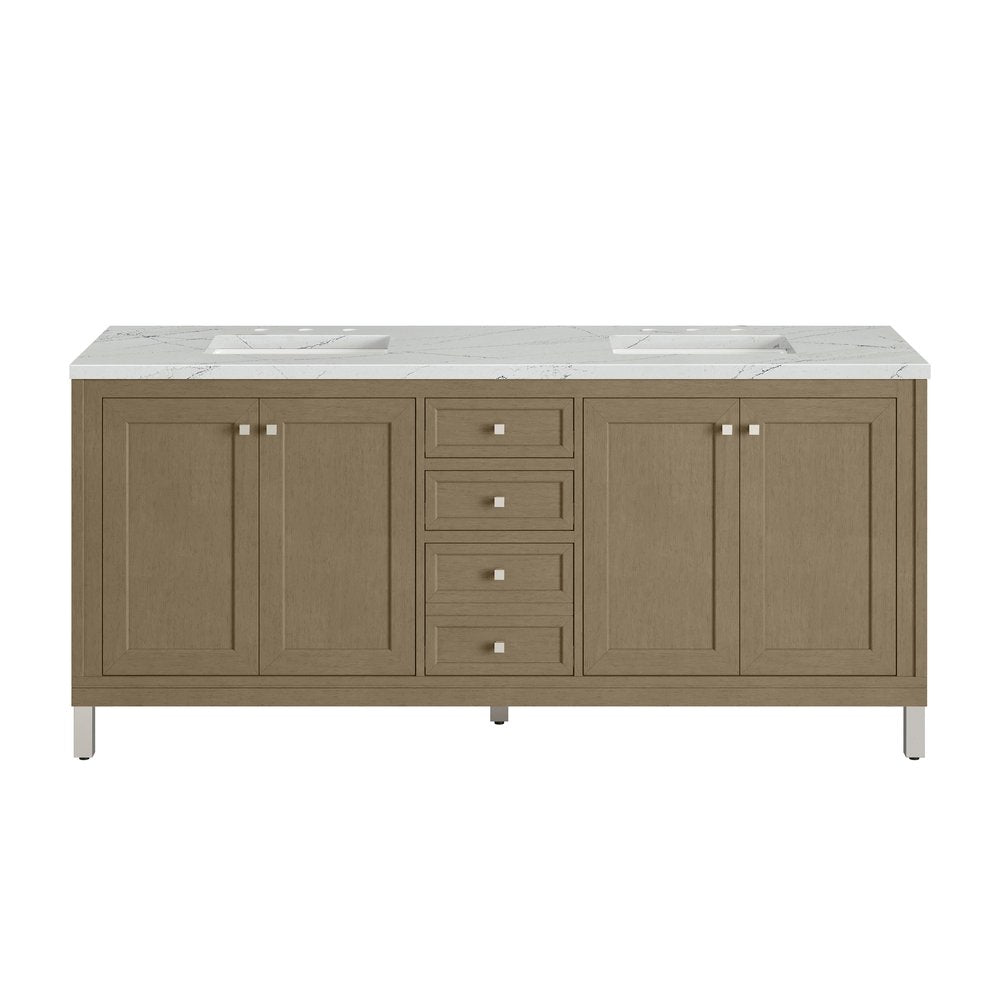 James Martin - Chicago 72" Double Vanity, Walnut Whisper, w/ 3 CM Ethereal Noctis Silestone® Top - 503-V72-WLW-3ENC view 2