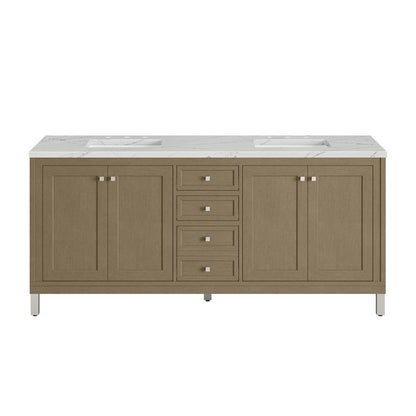 James Martin - Chicago 72" Double Vanity, Walnut Whisper, w/ 3 CM Ethereal Noctis Silestone® Top - 503-V72-WLW-3ENC view 2