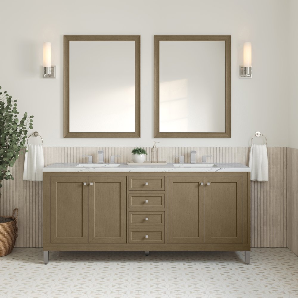 James Martin - Chicago 72" Double Vanity, Walnut Whisper, w/ 3 CM Ethereal Noctis Silestone® Top - 503-V72-WLW-3ENC view 7