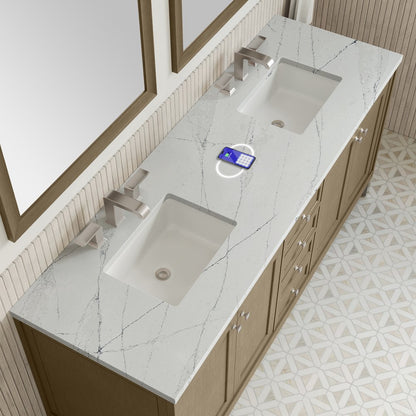 James Martin - Chicago 72" Double Vanity, Walnut Whisper, w/ 3 CM Ethereal Noctis Silestone Top w/ FreePower Wireless Charger - 503-V72-WLW-FENC view 10