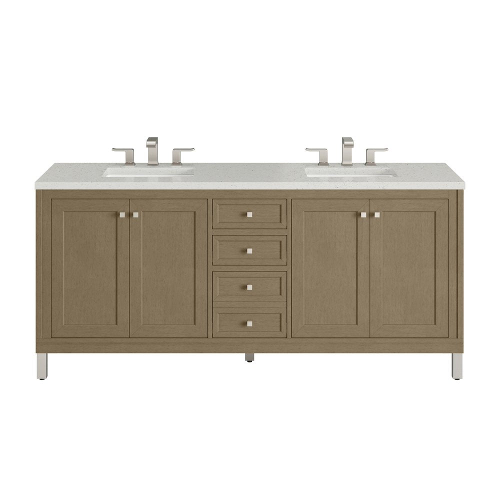 James Martin - Chicago 72" Double Vanity, Walnut Whisper, w/ 3 CM Lime Delight Silestone® Top - 503-V72-WLW-3LDL view 1