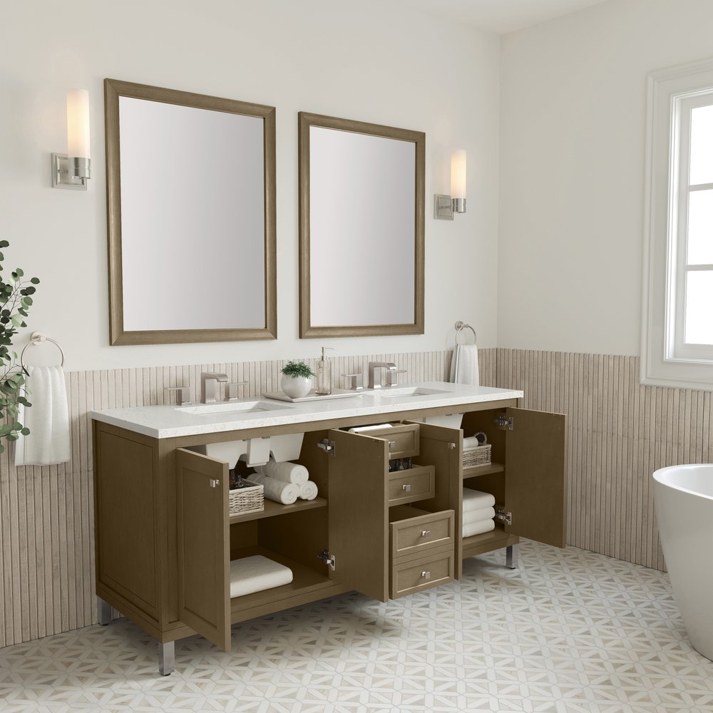 James Martin - Chicago 72" Double Vanity, Walnut Whisper, w/ 3 CM Lime Delight Silestone® Top - 503-V72-WLW-3LDL view 6