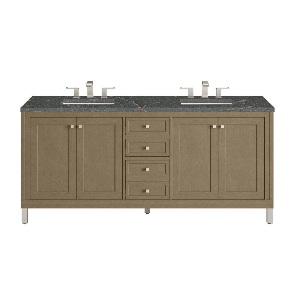 James Martin - Chicago 72" Double Vanity, Walnut Whisper, w/ 3 CM Parisien Bleu Silestone® Top - 503-V72-WLW-3PBL view 1
