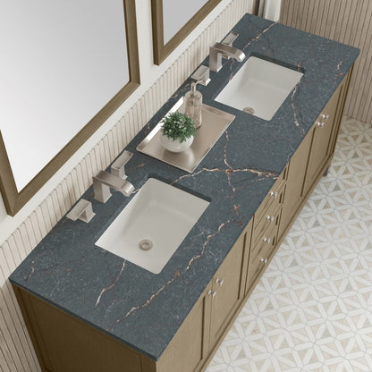 James Martin - Chicago 72" Double Vanity, Walnut Whisper, w/ 3 CM Parisien Bleu Silestone® Top - 503-V72-WLW-3PBL view 8