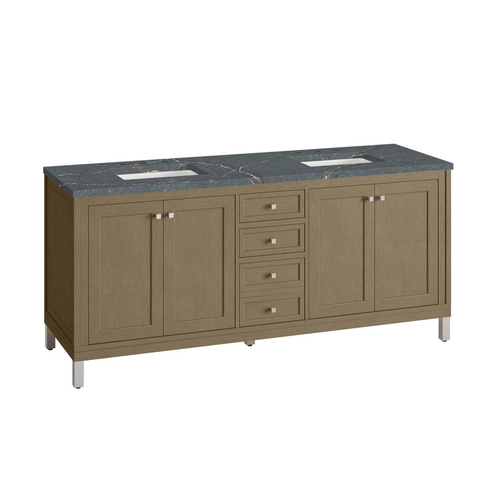 James Martin - Chicago 72" Double Vanity, Walnut Whisper, w/ 3 CM Parisien Bleu Silestone® Top - 503-V72-WLW-3PBL view 13