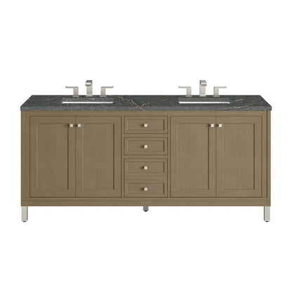 James Martin - Chicago 72" Double Vanity, Walnut Whisper, w/ 3 CM Parisien Bleu Silestone® Top w/FreePower Wireless Charger - 503-V72-WLW-FPBL view 1