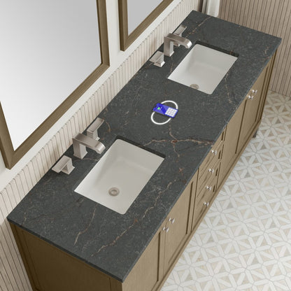 James Martin - Chicago 72" Double Vanity, Walnut Whisper, w/ 3 CM Parisien Bleu Silestone® Top w/FreePower Wireless Charger - 503-V72-WLW-FPBL view 9