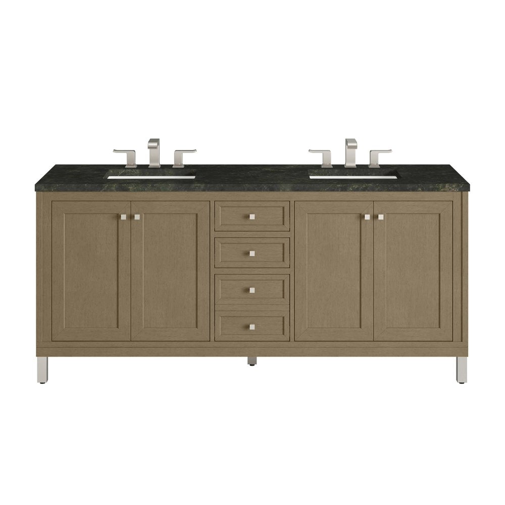 James Martin - Chicago 72" Double Vanity, Walnut Whisper, w/ 3 CM Phantome Eclos Top - 503-V72-WLW-3PHT view 1