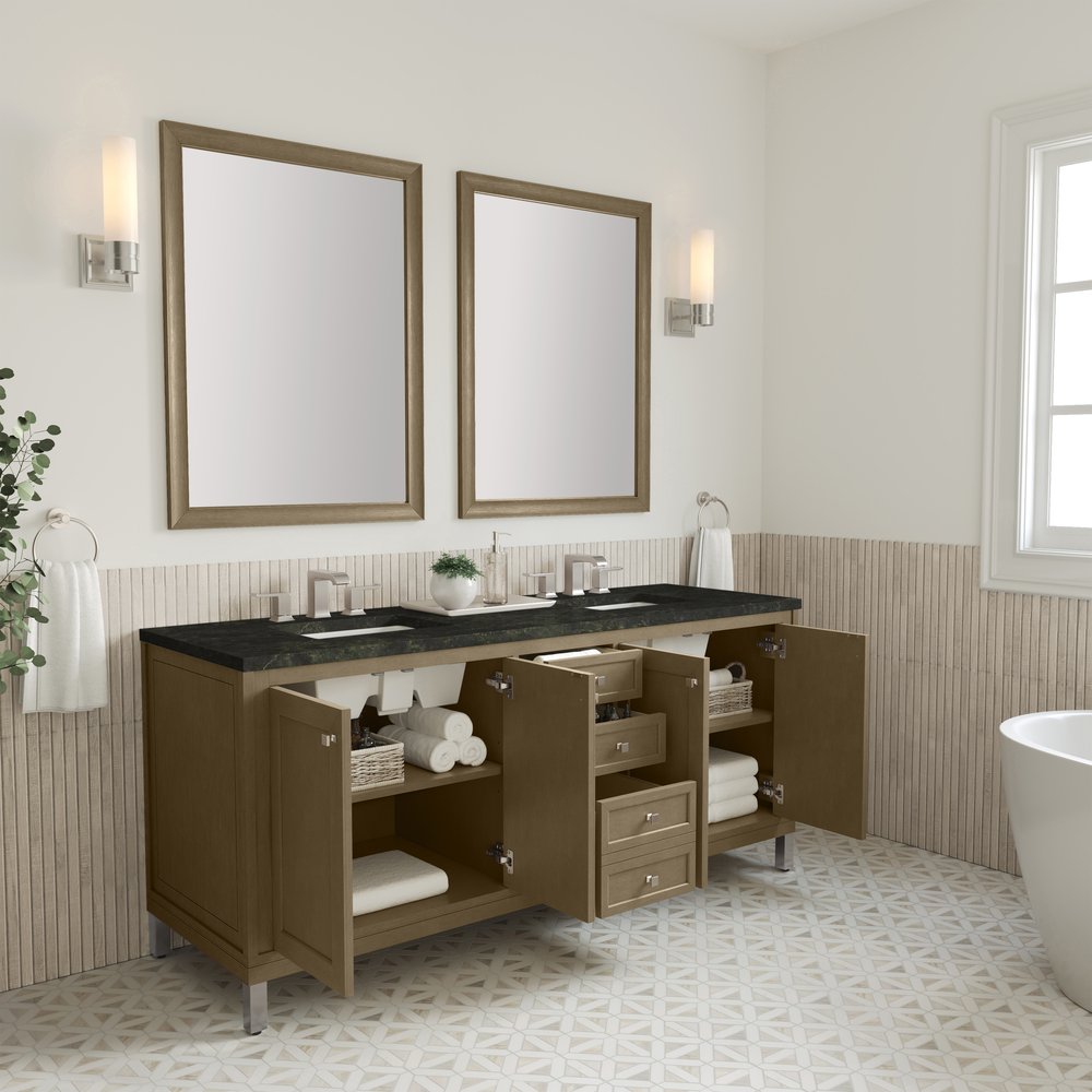 James Martin - Chicago 72" Double Vanity, Walnut Whisper, w/ 3 CM Phantome Eclos Top - 503-V72-WLW-3PHT view 9