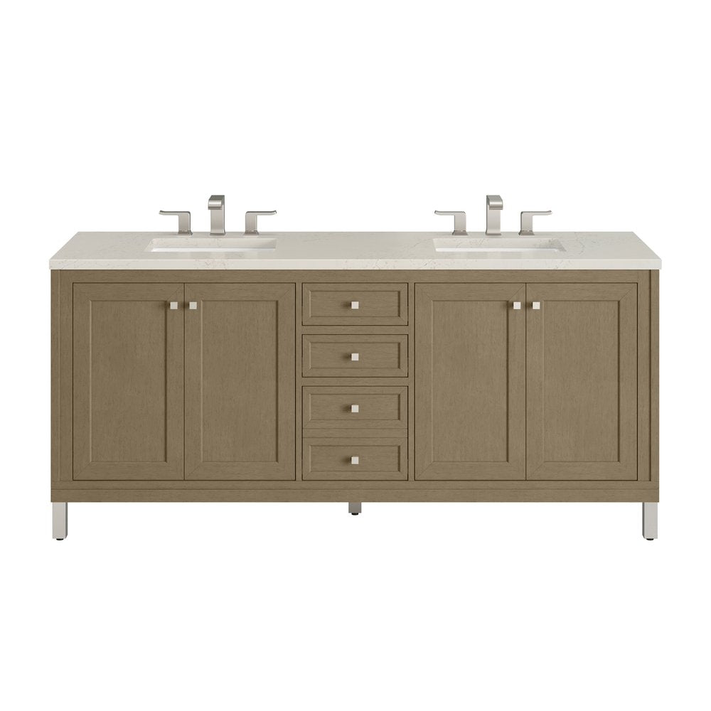 James Martin - Chicago 72" Double Vanity, Walnut Whisper, w/ 3 CM Siberian Silestone Top - 503-V72-WLW-3SFR view 1