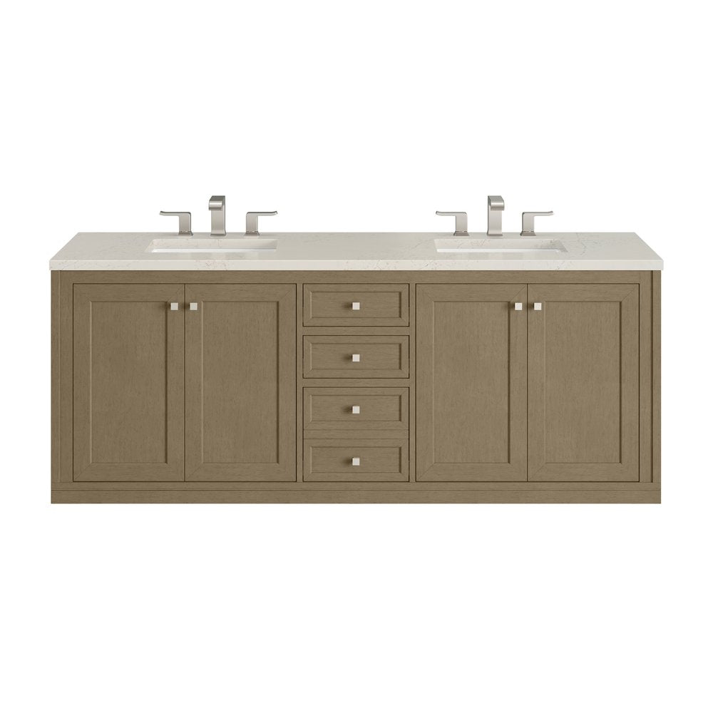 James Martin - Chicago 72" Double Vanity, Walnut Whisper, w/ 3 CM Siberian Silestone Top - 503-V72-WLW-3SFR view 2